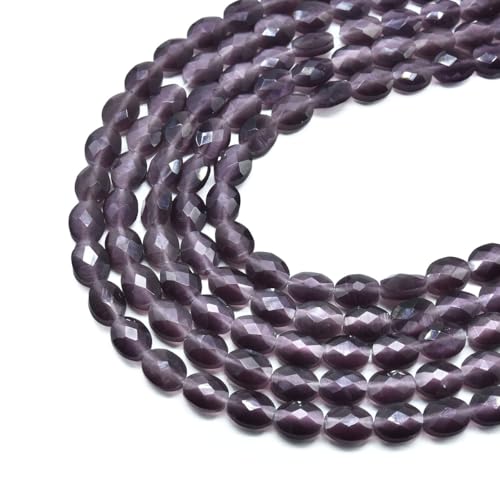 39pcs 8x10mm Dark Purple Cat's Eye Flat Faceted Oval Stone Loose Gemstone Beads Semi-Precious Craft Supplies for DIY Jewelry Making - color: Faceted Oval Dark Purple
