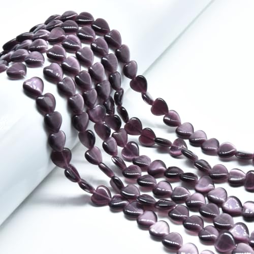 33pcs 12mm Dark Purple Cat's Eye Heart Stone Loose Gemstone Beads Semi-Precious Craft Supplies for DIY Jewelry Making - color: Heart12mm Dark Purple