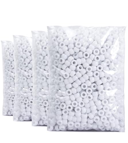 Praisebank 4000pcs White Barrel Plastic Pony Beads for Jewelry Making, Crafts, Hair Braids - color: White