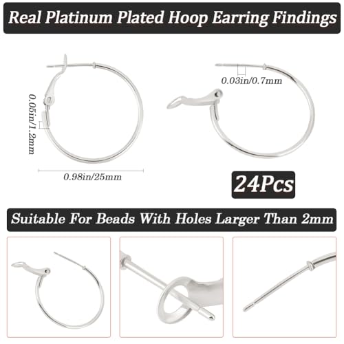 Beebeecraft 1 Box 24Pcs Hoop Earrings Findings Platinum Plated Brass Round Open Beading Hoop Components for Jewellery Making DIY Crafts Art Accessories Creation Festival Gift Wedding Party Favor - color: Silver
