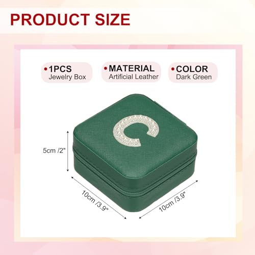 PATIKIL Travel Jewelry Case,C Initial Small Travel Jewelry Box Organizer Rings Earrings Storage Case Personalized Gifts for Women Girls Birthday Christmas Bridesmaid Gifts,Dark Green - style: C