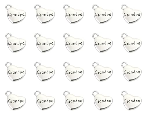 Shapenty Antique Silver Love Heart Shaped Family Members Pendant Charms for DIY Craft Keychains Bracelet Necklace Earrings Jewelry Making Findings and Memory Ornament - style: Grandpa