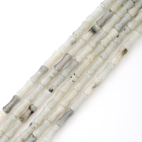 5x12mm Natural White Labradorite Stone Bamboo Shape Gem Healing Energy Loose Spacer Beads for DIY Necklace Bracelet Earring - color: White Labradorite