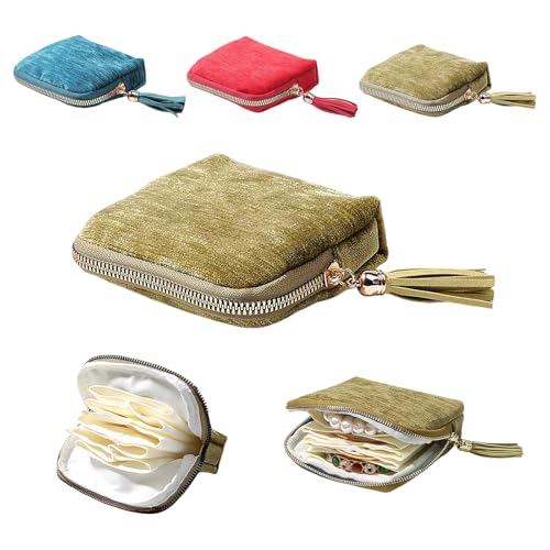 Sobotoo Small Travel Jewelry Case, Jewelry Zippered Pocket Case, 5-Layer Soft Velvet Organizer Pouch for Bracelets, Earrings, Beaded necklace, Rings, Mini Jewelry Bag for Travel Everyday Use(Green) - color: Green