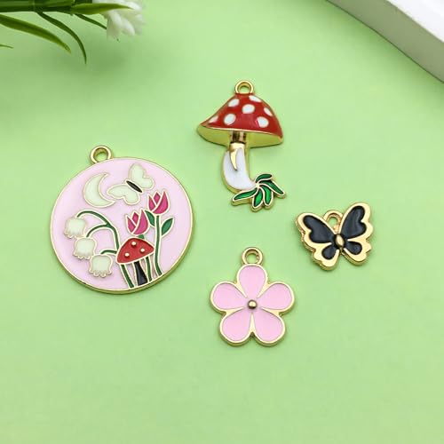 Sailanzi 32pcs Alloy enamel butterfly mushroom flower series Pendant Jewelry Making DIY Keychain Earrings Pendant Various Design Charms for Jewelry Making Bracelets Necklace (SN779) - color: SN779