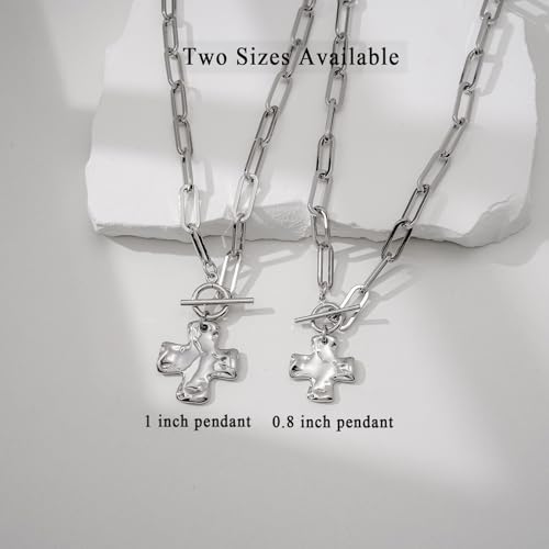 Bheop Chunky Cross Necklace for Women Trendy 14K Gold Silver Layered Statement Cross Pendant Charm Necklace Waterproof Paperclip Herringbone Snake Choker Chain Christian Jewelry Set Gift Non Tarnish - style: SL-Toggle Necklace（1 inch Pendant）