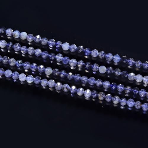 Adabele 15 Inch Natural Iolite Dichroite Healing Gemstone 3mm (0.12 Inch) Tiny Small Faceted Round Loose Beads Stone Spacer (110-120pcs) for Craft Jewelry Making GK3-20 - color: Iolite, size: 3mm (0.12") - 15 inch/1 strand