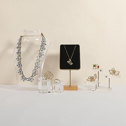 Black velvet necklace stand, gold necklace hanger, small metal jewelry stand for earrings and necklaces【Black】 - color: Black