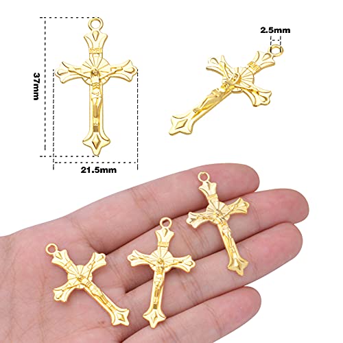 BronaGrand 50pcs Alloy Cross Charms Pendants Jewelry Rosary Cross Charms for DIY Bracelet Necklace Jewelry Making Findings,37×22mm - color: Gold