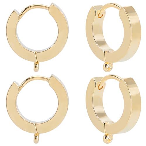 Beebeecraft 1 Box 16Pcs Huggie Hoop Earring Findings 24K Gold Plated Round French Leverback Earring Hooks with 316 Surgical Stainless Steel Pin for Jewelry Making DIY Crafts (13x15mm) - color: Gold
