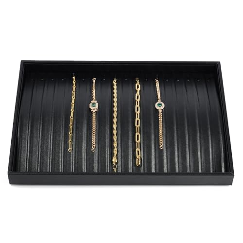 18 Slots PU Leather Necklace Tray Jewelry Tray Necklace Holder Organizer Jewelry Drawer Organizer (Black) - color: Black, size: 18 Slot