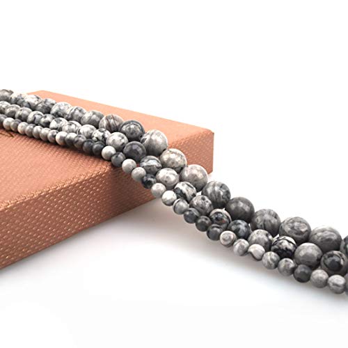 6mm Natural Map Stone Round Loose Stone Beads for Jewelry Making DIY Crafts Design 1 Strand 15" APPR.63-65pcs - color: Map Stone, size: 6mm