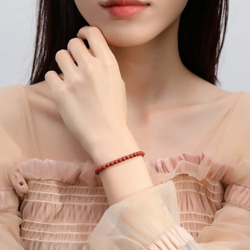 MAIBAOTA Healing Crystal Bracelet for Women Men, 8/4 mm Natural Stone Beaded Bracelets, Jewelry Birthday Gifts, Round Gemstones Stretch Bracelets - color: Red-Jasper, size: 4 mm