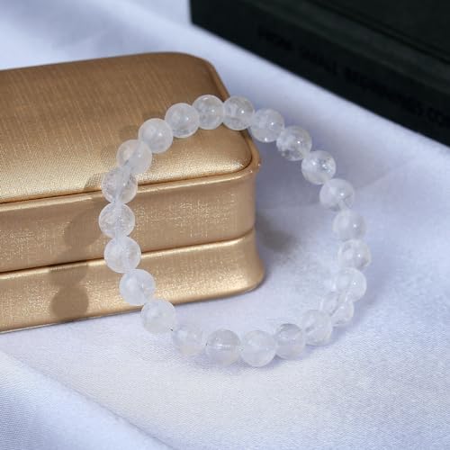 MAIBAOTA Healing Crystal Bracelet for Women Men, 8/4 mm Natural Stone Beaded Bracelets, Jewelry Birthday Gifts, Round Gemstones Stretch Bracelets - color: White-Clear Quartz, size: 8 Mm