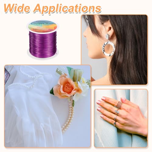 HARFINGTON Wire 203ft Length 24 Gauge Copper Craft Jewelry Wrapping Wire Tarnish Resistant Beading for Jewelry Making Supplies Crafting, Red-Purple - color: Red-Purple