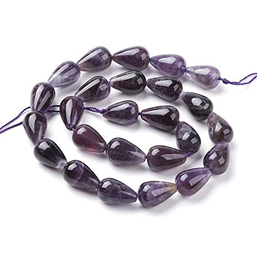 Craftdady Teardrop Natural Amethyst Stone Beads Polished Drop Gemstone Loose Beads Energy Healing Crystal Stone 16x10mm for Jewelry Craft Necklace Bracelet Earring Making, 22~25pcs - color: Drop Amethyst, 16x10.5mm