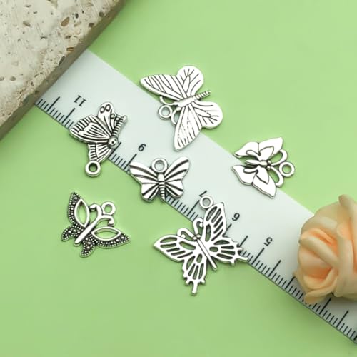 Sailanzi 112pcs Alloy Ancient Silver Butterfly Insect Series Pendant Jewelry Making DIY Keychain Earrings Pendant Various Design Charms for Jewelry Making Bracelets Necklace (SN86) - color: SN86
