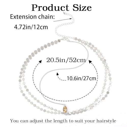 Yean Gold Sequins Head Chain Bohemian Hair Jewelry Headpiece Forehead Band Festival Headband Accessories for Women - color: Silver