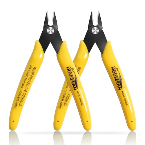 Flush Cutters, 2 Pack Side Cut Nippers, 5 Inch Micro Flush Cut Pliers with Spring, Mini Wire Cutters Model Nippers Flush Cutters for Jewelry Making, Plastic Models, Zip Ties, Electronics - color: Yellow 2 Pack