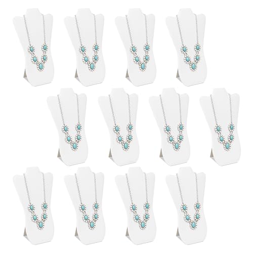 MOOCA White Faux Leather MDF Wood Jewelry and Necklace Easel Display Stand, Set of 12 - color: White Faux Leather, 12 pcs