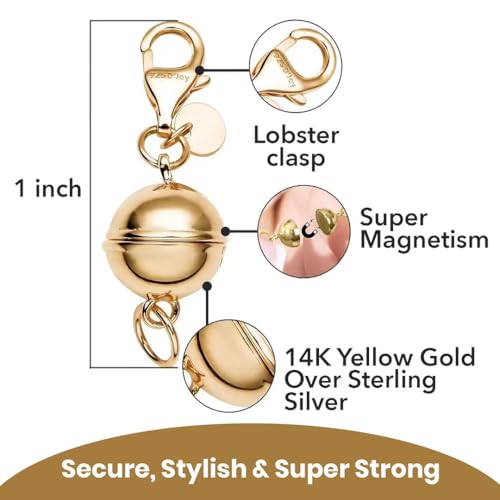 Set of Three 9mm Round Magnetic Lock with Lobster Clasp in 14K Yellow Gold Over Sterling Silver 7.40 Grams Gifts - color: Set of 3 Yellow Gold