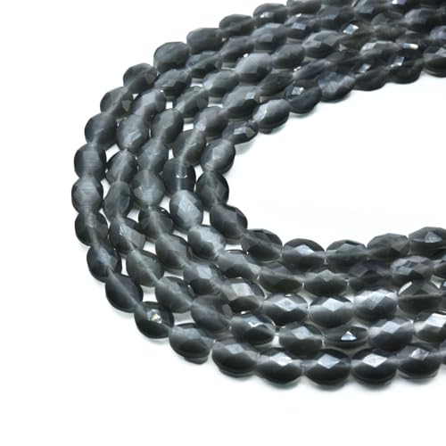 39pcs 8x10mm Gray Cat's Eye Flat Faceted Oval Stone Loose Gemstone Beads Semi-Precious Craft Supplies for DIY Jewelry Making - color: Faceted Oval Gray