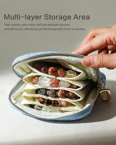 Travel Jewelry Case, Small Tweed Jewelry Bag with Zipper, 5-Layer Anti-Scratch Pouch for Bracelets Necklaces Earrings, Tangle-Free Jewelry Storage, Gift for Her Tweed Black White - color: WOVEN-BlackWhite