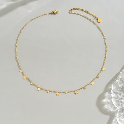 Gold Chain Necklace for Women 18K Gold Plated Dainty Star Cross Heart Cuabn Choker Chains Stainless Steel Trendy Jewelry Christmas Gifts - color: Star Chain-Gold