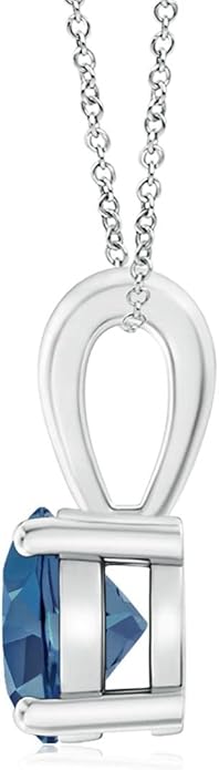 Angara Natural Blue Topaz Solitaire Pendant for Women | Classic Prong-Set Round Blue Topaz Pendant in 14K Solid Gold/Silver/Platinum With 18" Chain | December Birthday, Gemstone Jewelry Gift