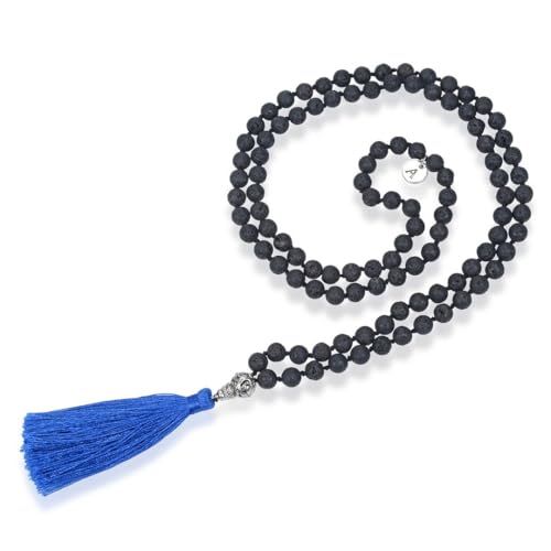 Adabele Premium 108 Mala Beads Malas Necklace - Natural Healing Gemstone Tibetan Buddhist Japa Prayer Meditation Reiki Chakra Stone Quartz Rock Women Men Jewelry - style: Lava stone