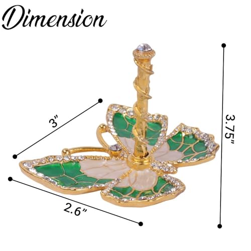Matashi Butterfly Jewelry Holder for Women, Enamel - Gold Plated Jewelry Stand Organizer Ring Holder w/Crystals, Gift for Mom on Christmas, Mother’s Day, Birthday, Anniversary, Valentine’s Day, Green - color: Green