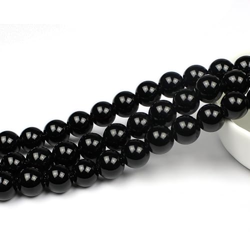 MJDCB Natural Stone Beads Natural Black Obsidian Loose Beads are Used in Jewelry Design to Make Bracelets and Necklaces 15inch (12mm) - color: Black Obsidian, size: 12mm