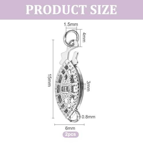 2 Pcs Brass Pearl Filigree Necklace Clasp, 15mm Platinum Plated Oval Filigree Fish Hook Clasp Horse Eye Jewelry Slide Clasps Bracelet Connectors for Necklace Bracelet Chain Jewelry Making - color: Platinum