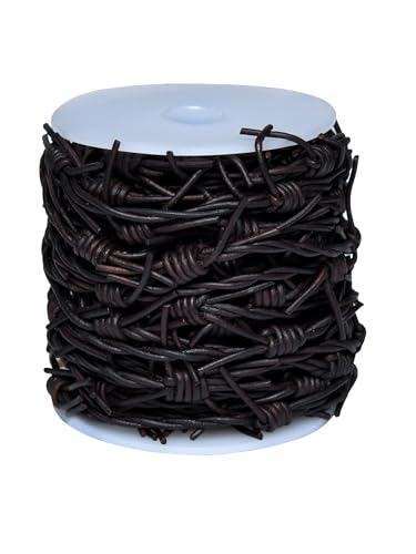 Artificial Barbed Wire Ribbon Trim Real Leather Cord for Party Home Decoration, Gift Boxes, DIY Crafts - 33 Feet Spool by Cords Essentials (Distressed Dark Brown) - color: Distressed Dark Brown