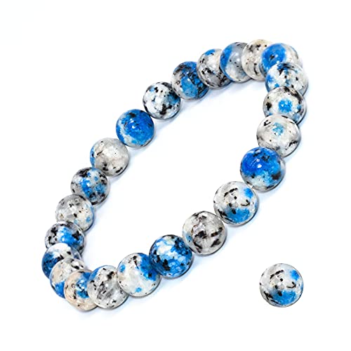 8mm Natural Gemstone Stretch Bracelet, Handmade Unisex Crystal Bracelets for Meditation, Yoga, Spiritual Healing & Positive Energy - color: K2 Azurite