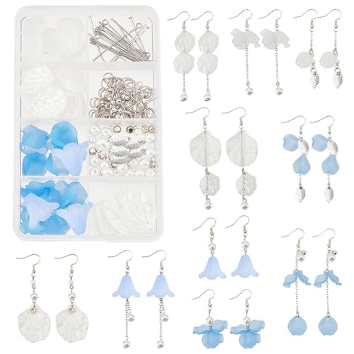 SUNNYCLUE 1 Box DIY 10 Pairs Flower Charms Floral 3D Charms Earring Making Kit Acrylic Flower Dangle Earrings Aqua Blue Calla Lily Charms for Jewelry Making Starters Beginners Adult Women Instruction - color: Diy 10 Pairs White Blue Petals Earrings
