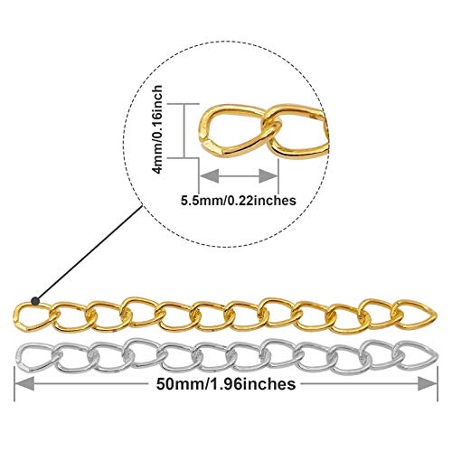 100pcs 50mm x 4mm Extender Chains Tail Chain Removable Extension Chain for DIY Jewelry Making Necklace Bracelet Anklet Key Chain(Gold & Silver)