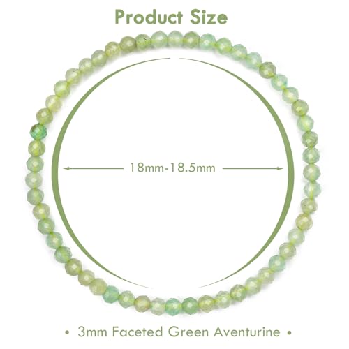 BONNY BOXX Natural Genuine Gemstone Faceted Round Beads Bracelets, 3mm Adjustable Stretchy Tiny Faceted Black Tourmaline Bracelet, Healing Crystal Reiki Chakra Dainty Jewelry Fashion Gifts - color: Green Aventurine
