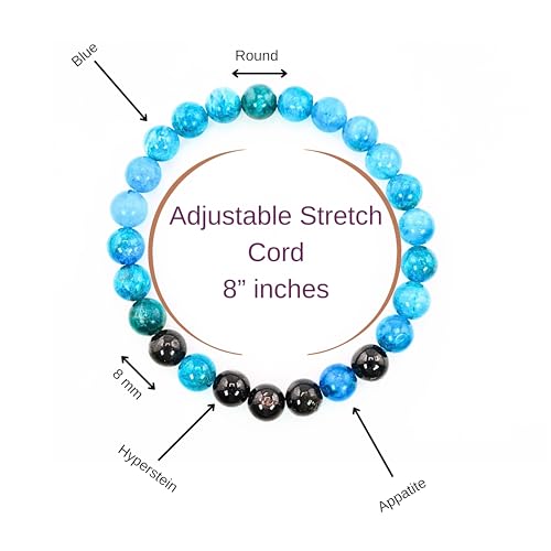 Black Obisidian Bracelets for Men 8" Inch Full Stretch Healing Crystal Bracelet, Beaded Charm Bracelet for Men Gifts Fathers Day Anniversary Birthday Gifts for Him - color: Hypersthene & Apatite Bracelets