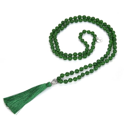 Adabele Premium 108 Mala Beads Malas Necklace - Natural Healing Gemstone Tibetan Buddhist Japa Prayer Meditation Reiki Chakra Stone Quartz Rock Women Men Jewelry - style: Green Jade