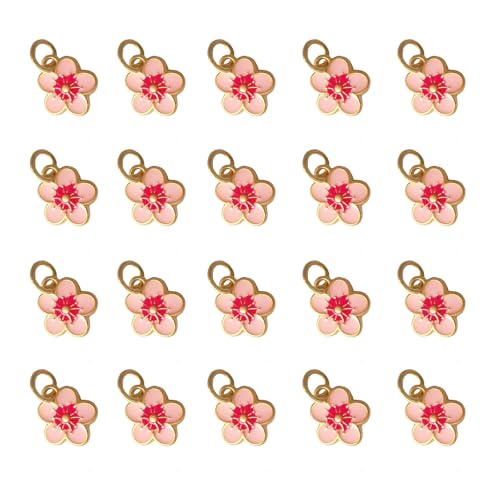 Xeahung 20 Pcs Double Sided Flower Charms Bulk for Jewelry Making Gold Flower Pendant for Bracelet Necklace Earrings Keychain DIY Crafts Crafting Christmas Birthday Gifts - color: Pink