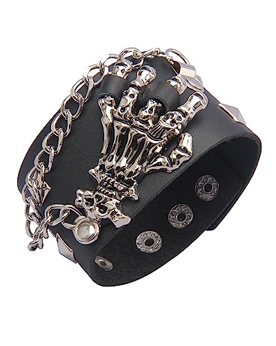 GelConnie Leather Cuff Bracelet Punk Braided Bracelets Rock Leather Wristbands Faux Mens Leather Bracelet Gothic Viking Bangle Adjustable Wrap Bracelet for Women,Men - color: Black Skull Leather Bracelets