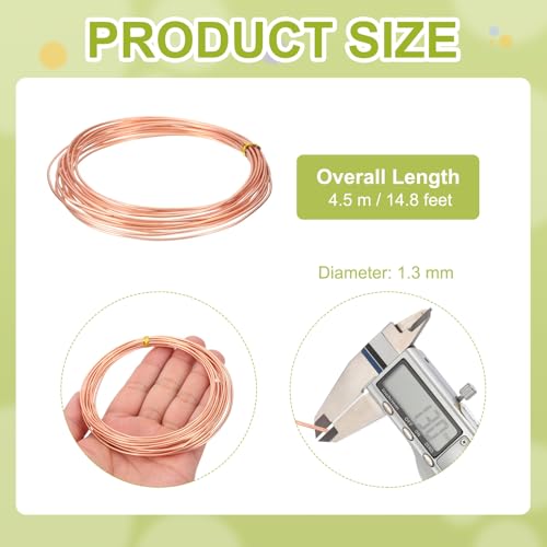 PATIKIL 99.9% Pure Copper Wire for Jewelry Making, 16 Gauge (1.3mm) Copper Craft Wire 14.8 Feet Beading Jewelry Making Supplies for Crafting Wreath Electroculture Gardening - size: 16 Gauge x 14.8 Feet