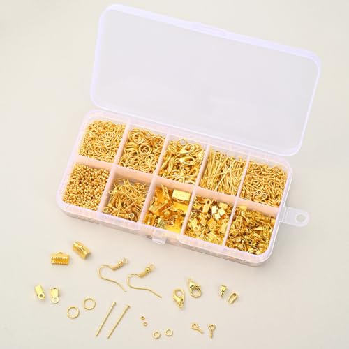 GSHLLO Jewelry Making Supplies Kit Jewelry Findings Starter Kit Earring Repairing Open Jump Rings Bracelet Necklace Lobster Clasps with Box for DIY Crafts Silver - color: Silver