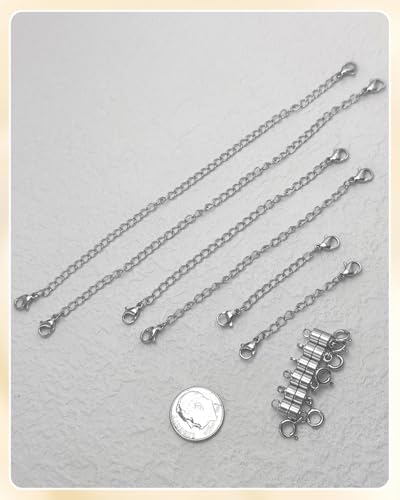 MKCYD Necklace Extender and Magnetic Necklace Clasp, Magnetic Clasps for Bracelet Extenders Sliver Chain Extension for Jewelry Repair Kit - color: 14Pcs Silver