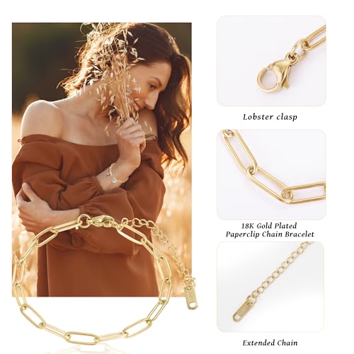 Wurosi 30PCS Paperclip Charm Bracelets Chain for Jewelry Making,6.3Inch 18K Gold Plated Bracelet Chain DIY Charm Bracelet Kit with Lobster Clasps(Gold) - color: Bracelets 30pcs Gold