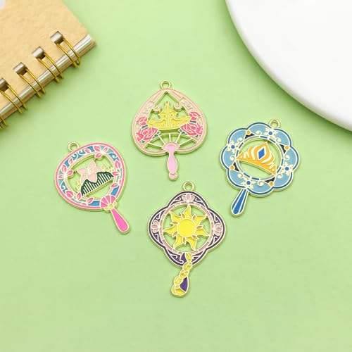 Sailanzi 12pcs Alloy enamel fan style rose sun Pendant Jewelry Making DIY Keychain Earrings Pendant Various Design Charms for Jewelry Making Bracelets Necklace (SN732) - color: SN732