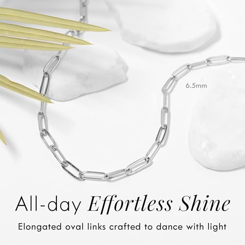 Destin Jewelry Paperclip Chain Necklace for Women, Waterproof 18K Gold Plated Stainless Steel, Hypoallergenic, Adjustable Layering Chain, Tarnish-Resistant, 2.5–6.5mm - color: Stainless Steel, size: 20" + 2", style: 2.5 MM