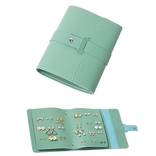 LAKE OF FIRE Earring Holder Organizer with Foldable Book Design Jewelry Book Organizer, Portable Pu Leather Travel Earring Case(Green) - color: Green