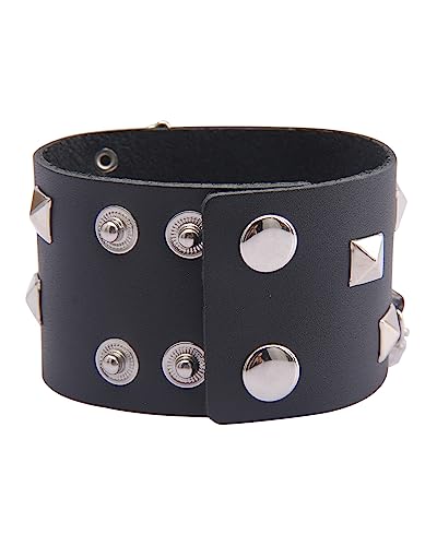 GelConnie Leather Cuff Bracelet Punk Braided Bracelets Rock Leather Wristbands Faux Mens Leather Bracelet Gothic Viking Bangle Adjustable Wrap Bracelet for Women,Men - color: Black Skull Leather Bracelets